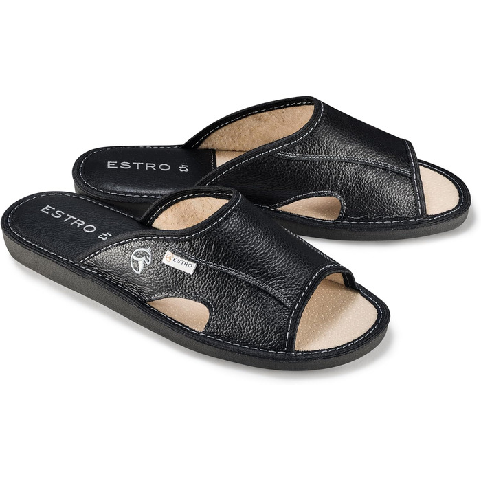 Чоловічі халати-домашні тапочки ESTRO, шкіряні, чорні, 44 EU