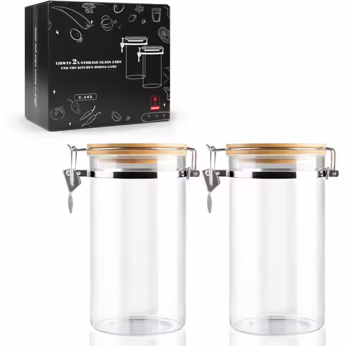 LIBWYS Airtight Storage Jars Coffee Containers with Clamp Lids Square Glass Storage Canisters (2pcs)