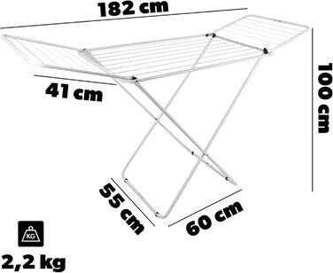 Сушарка для білизни KADAX з крилами, 18/23м, сталь з порошковим покриттям, складна, біла (2 крила)