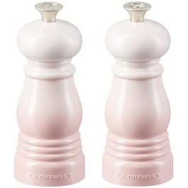 Le Creuset Mini Mill Set, Salt and Pepper Mills, ABS Plastic, Each 5 x 5 x 12.1 cm, Ceramic Grinder, Shell Pink, 44900117770000