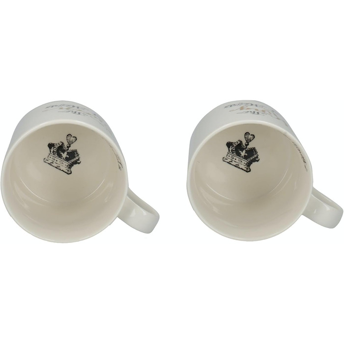 V&A Alice in Wonderland Mug Set in Gift Box, King and Queen of Hearts, Fine Porcelain, 350 ml, 2 Pieces, White/Black/Gold C00047