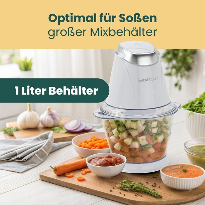 Електричний дрібник Clatronic MZ 3579: 250W, нержавіюча сталь, 1л, подрібнення льоду, білий