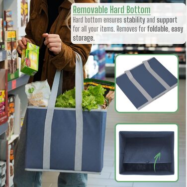 23.5 Liter Large Collapsible Shopping Bag, Folding Boxes with Reinforced Bottom, Reusable Shopping Bags, Holds Up To 15 kg Shopping Bag (3-Pack) (Dark Blue)