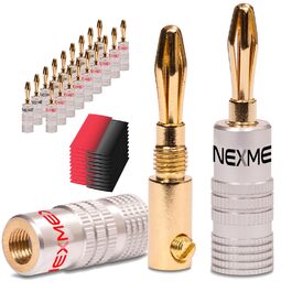 NEXMEX Бананові роз'єми з термозбіжною трубкою, 20 шт. - позолочені 24K для аудіокабелів, Hi-Fi, підсилювачів