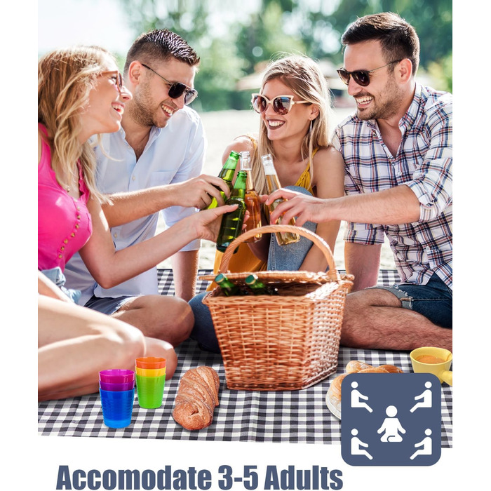 Плед для пікніка LIVEHITOP водонепроникний XXL (150x200 см) синій в клітку - для пляжу, кемпінгу, парку, BBQ