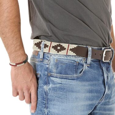 Чоловічий/жіночий шкіряний ремінь з шнуром та браслетом. Аргентинський шкіряний ремінь ручної роботи (бежево-червоний, 110 см)