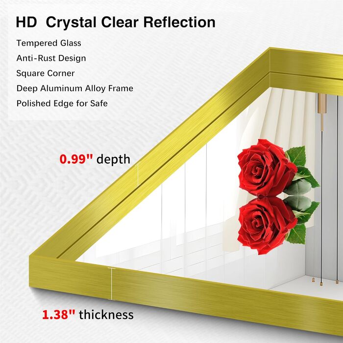 Дзеркало настінне прямокутне без рами 75x75 см, для ванної, спальні, вітальні, підвісне (золотий)