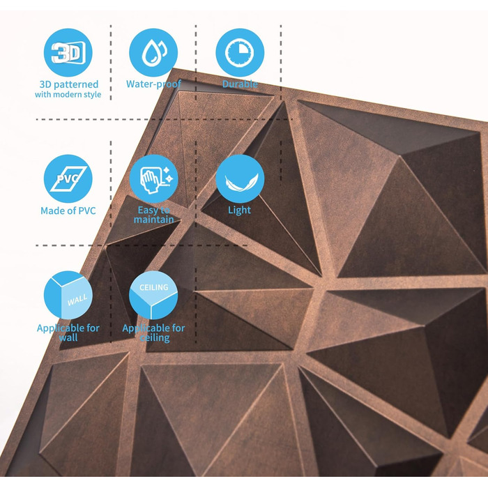 Набір 3D стінових панелей Art3d «Діамант», жорсткий ПВХ, водостійкі та термостійкі декоративні панелі (33 шт.)
