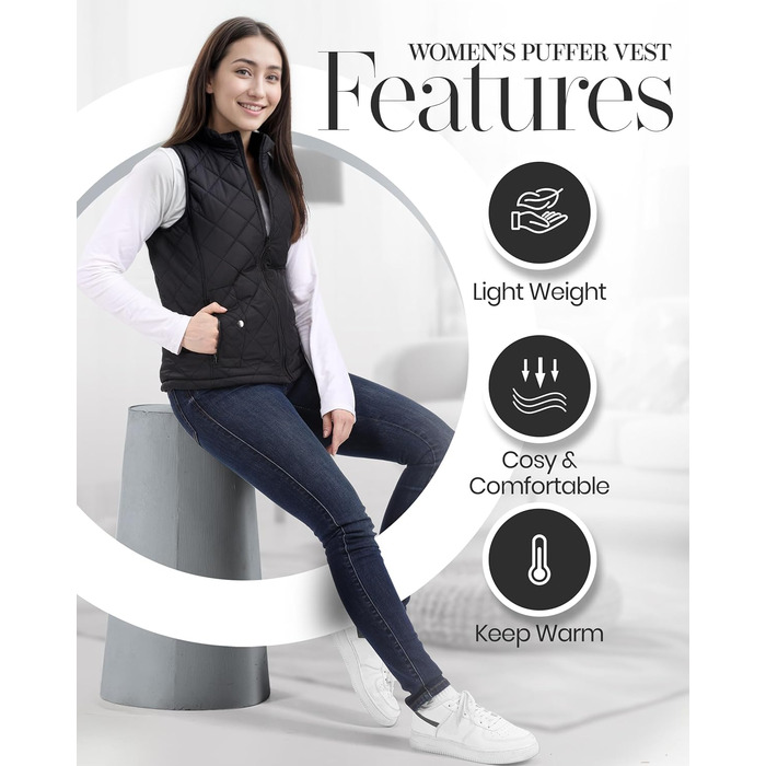 Жіноча пуховестелька NY Threads, обтислий крій, легка, з коміром-стійкою, стеганий, на блискавці, колір чорний