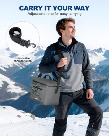 Термосумка 24L, вологостійка сумка для пікніка з витокою, ізольована сумка-ланч, портативна сумка-холодильник для пляжу, кемпінгу, офісу, сім'ї, транспортування продуктів (Сірий)