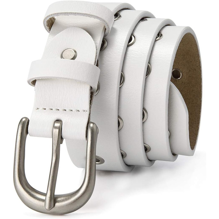 Жіночий шкіряний ремінь з металевою пряжкою для джинсів Dreess, ширина 1.1 см (M: 105 см, підходить для обхвату талії 85-94 см, колір: білий)