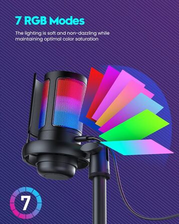 Ігровий мікрофон COCONISE RGB для ПК, стримінгу, подкастів, PS4/PS5, Mac. USB мікрофон з регулюванням гучності та навушником 3.5 мм, з підставкою