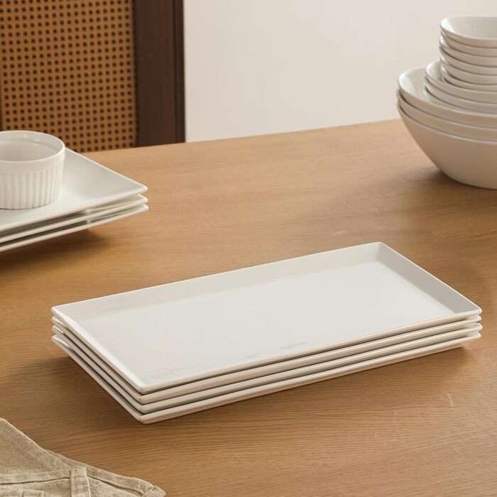 Набір сервіровочних тарілок DOWAN, 4 шт., 24.6 x 13.7 см, для буфетів, суші, десертів, закусок, білий, кераміка