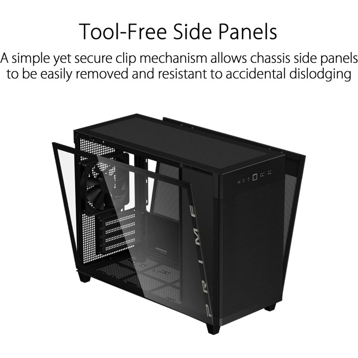 Корпус ASUS Prime AP201 MicroATX чорний (33 літри, підтримка 280/360 мм кулерів, відеокарти до 338 мм, ATX блок живлення)