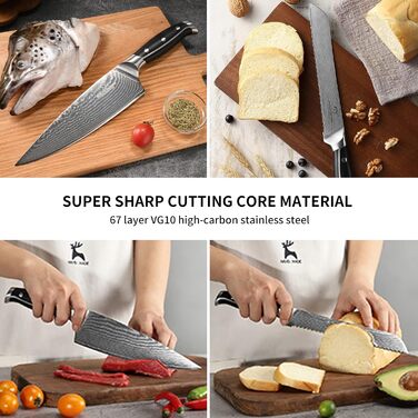 NANFANG BROTHERS 18-Piece Damascus Kitchen Knife Set with Hammered Handles & Wooden Block - Premium Quality
