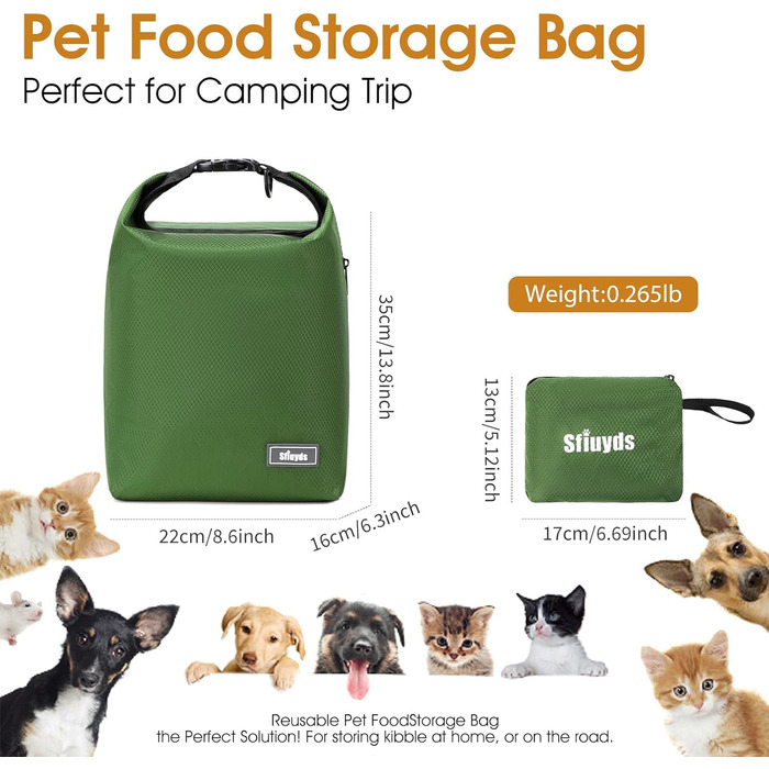 Набір для годування собак: сумка-органайзер з 2 склавними мисками та контейнером для корму (зелений, маленький)