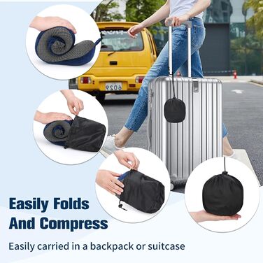 Подушка для шиї у літак, доросла, з піною-пам'яттю, регульована, компактна, ергономічна, м'яка, дихаюча, з навушниками, маскою для очей, чохлом (Блакитна)