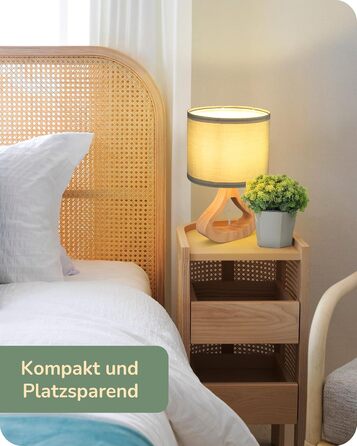 Дерев'яна настільна лампа EDISHINE з абажуром з льону, Е27, для вітальні, спальні, в стилі кантрі [Енергоклас F], колір: зелений льон