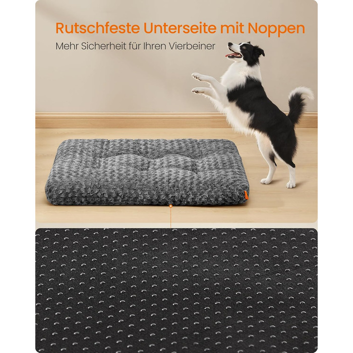 Ліжко для собак Feandrea XL, м'яке, плюшеве, 110 x 73 см, для великих собак, сірий колір, знімний чохол, антиковзаюча поверхня