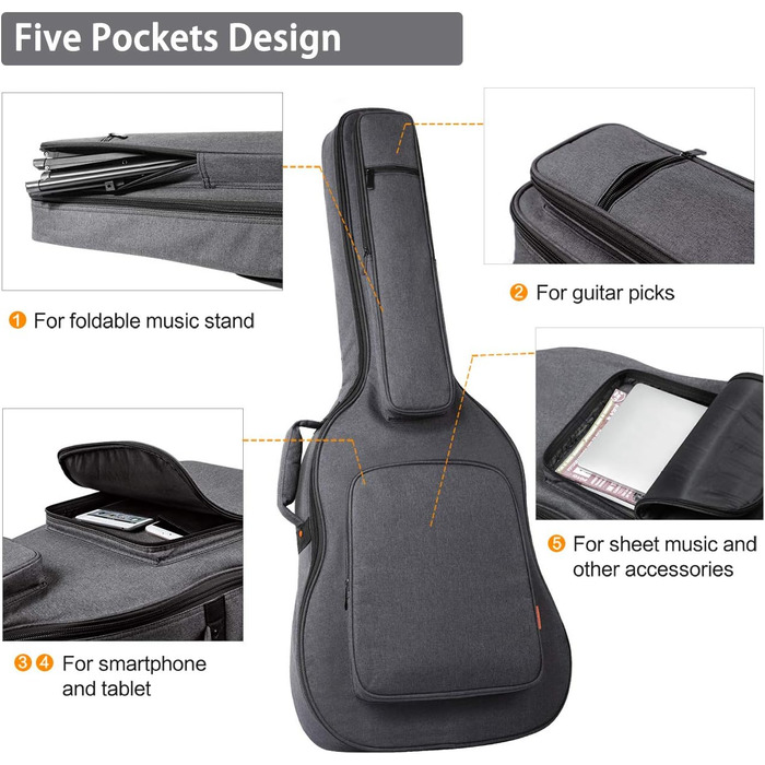 Чохол для гітари Cahaya Gig Bag сірого кольору, водонепроникний, 18 мм