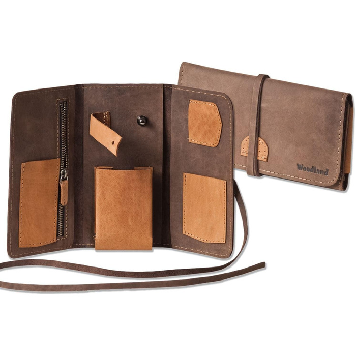 Woodland Tobacco Pipe and Accessories Case made from soft, natural unfinished buffalo leather in a taupe/dark brown-cognac combination