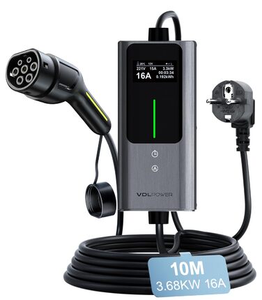 Кабель для зарядки електромобіля Type 2, 3.6 кВт, 5 м, 6-16A, портативний зарядний пристрій EV, сумісний з EU-Schuko (3.68 кВт)