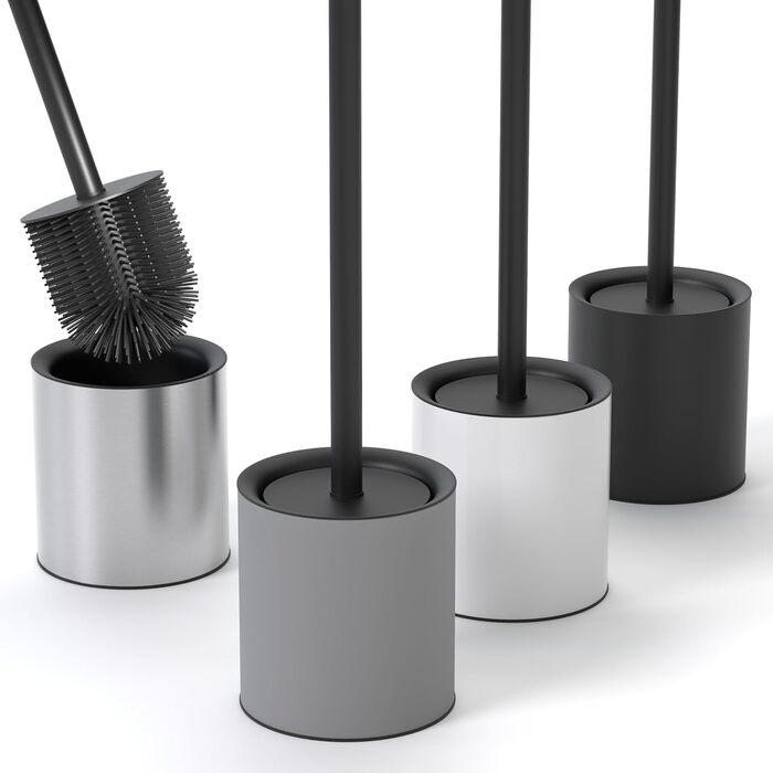 Тойлетний щітка SAVEGA з силікону та нержавіючої сталі - антибактеріальна, з тримачем, сірий колір
