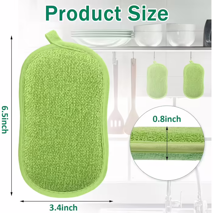 Multi-Purpose Sponges, Scratch-Resistant, Microfiber Sponge, Cleaning, Dish Scrubber, Reusable Dish Sponges for Dishwashing, along with robust scrubbing power (green), 24 pieces