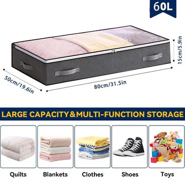 Комод під ліжко Boic, 2 шт., 60 л, для зберігання постільної білизни та одягу, з кришкою, складний, велика коробка для зберігання