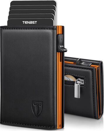 Чоловічий гаманець TENBST: Slim модель з RFID захистом, відділенням для монет та 8 відділеннями для карток (Помаранчевий)