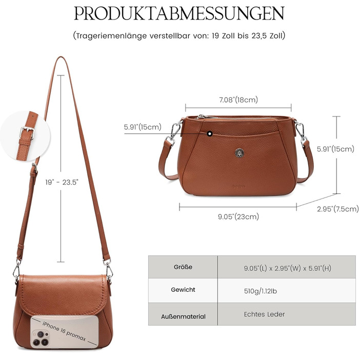 Сумка жіноча через плече Befen зі шкіри, середнього розміру, RFID-захист, коричнева. Кросбоді, сумка на плече