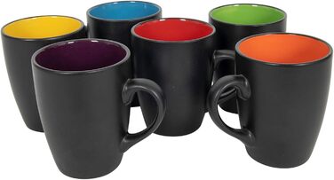 Набір келихів для кави 6 шт. 340 мл - чорний матовий/всередині кольоровий - з ручкою - чайний/кавовий з порцеляни, багато кольорів