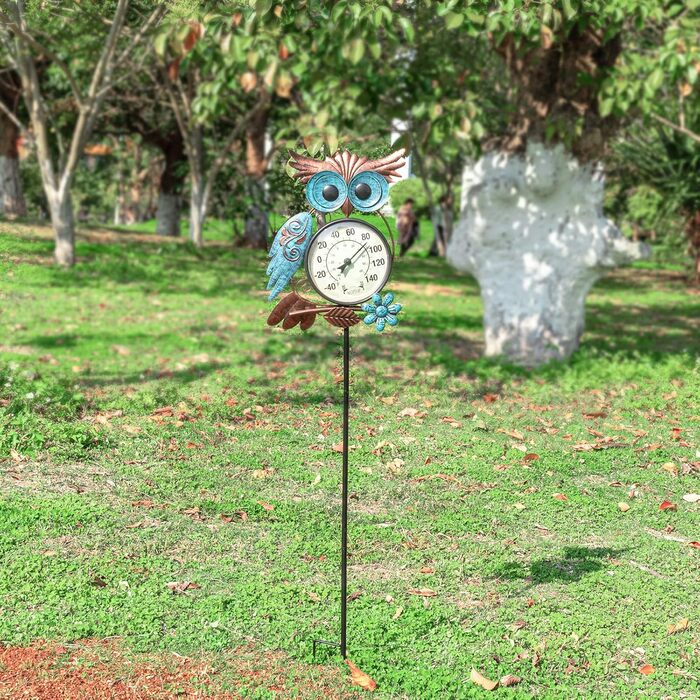 MUMTOP Outdoor Thermometer, 42 inch Metal Owl Garden Stake Outdoor Wall Thermometer for Patio, Yard and Garden