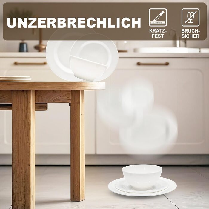 Набір посуду 12 шт. – 36 предметів, міцний, легкий, з мисками для каші 26 oz, десертними та обідніми тарілками 10,5 дюймів, придатний для миття в посудомийній машині, багаторазовий, подарунок для дому, для щоденного використання, посуд білий