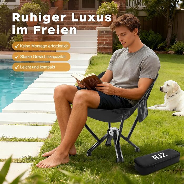 Крісло кемпінгове складне посилене 600lbs (до 272 кг) для пікніка, риболовлі, саду, чорне