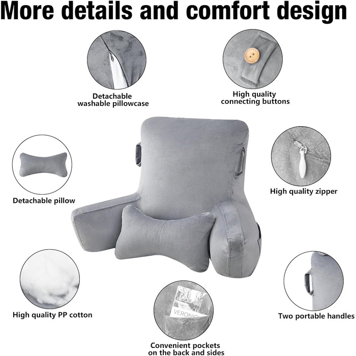 Підлогове/ліжкове крісло-подушка для читання Suewidfay, 90x80 см, з підтримкою спини та шиї