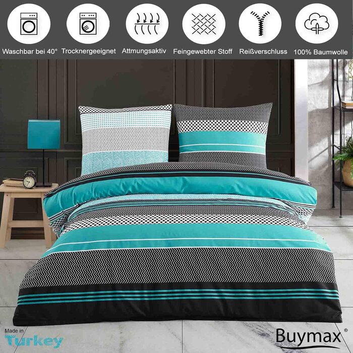 Комплект постільної білизни Buymax® 135x200 100% бавовна, 4-елементний (простирадло, 2 наволочки 80x80, наволочка 135x200), Zigo Туркіс