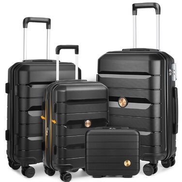 Чохол-валіза Sea Choice з розширенням, ручна поклажа, 4 шт. у наборі, 100% PP, 360° колеса, TSA-замок (Чорний)