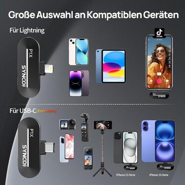 Бездротовий мікрофон-петличка SYNCO P2ST для iPhone 15/16/17 та Android (USB-C, HiFi, з чохлом для зарядки)