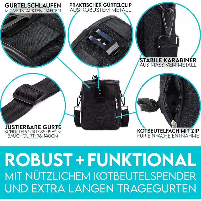 Преміум сумка для ласощів для собак HUND IST KÖNIG - універсальна, містка, з дозатором для відходів та Ebook для дресирування (Чорний, 16 x 18 x 6 см)