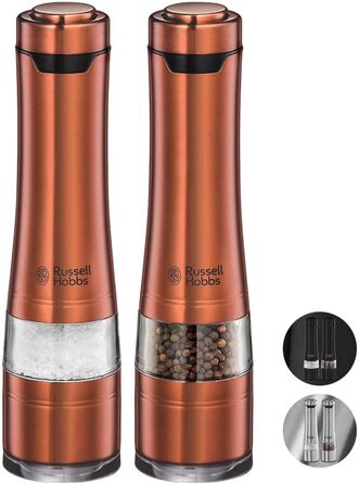 Електричні мельниці для спецій Russell Hobbs 23460-56 [2 шт.] з керамічним жорном, регулюванням помелу та LED-підсвічуванням (мідь)