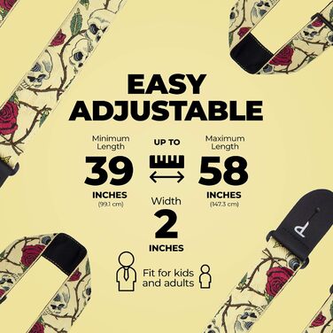 Гітарний ремінь Perri's Leathers Rose - Нейлон, жаккард, рожевий та черепи - для акустичної/басової/електрогітари - виготовлено в Канаді