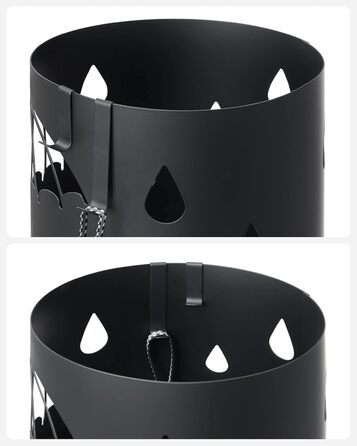 Стійка для парасоль під Songmics, металева, кругла, з 4 гачками, знімний піддон для води, 17 x 41 см, для входу, коридору, чорна