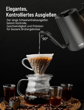 PARIS RHÔNE Swan Neck Kettle - 0.9L Temperature Control Kettle with Indicator, Knob, and 24-Hour Keep Warm Function - Dark Green