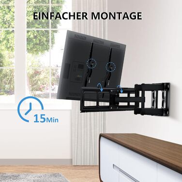 Кріплення для телевізора Ribelli® Schwenkbar Neigbar: поворотне та нахилене, VESA 600x400mm, для телевізорів та моніторів 32-84 дюймів, до 50 кг, підходить для Flat та Curved моделей