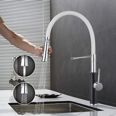 Кухонний змішувач Ibergrif з душем, гнучкий вилив, чорний/білий