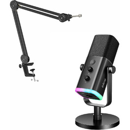FIFINE XLR мікрофон з кріпленням, USB мікрофон для запису, геймінгу, YouTube, подкастів, конференцій, PS4/5, Mac, мікшера, звукової карти (AM8+BM63)