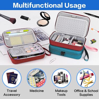 Органайзер для кабелів Teskyer, водонепроникний, жорсткий корпус, велика місткість, для подорожей (Вишневий, Середній 14 x 22 x 6,5 см)