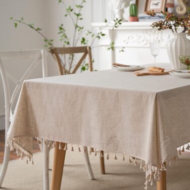 JaeMoose Tablecloth Washable Linen Cotton Rectangular Table Cover Washable Placemat for Home Kitchen Dining Table Tablecloths Decoration Party (Linen, 140 x 220 cm)