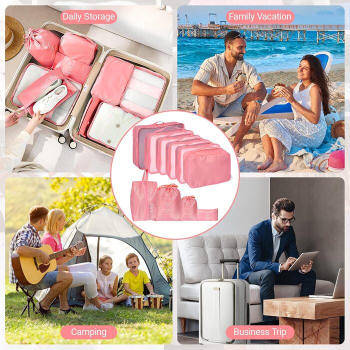 Органайзер для валізи Zorplex, набір 10 шт: кубики для пакування, аксесуари для подорожей, сумочки для одягу, взуття та косметики (рожевий)